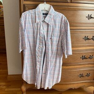 Nautica Short-Sleeve Button-Down Shirt in White with Blue & Red Windowpane